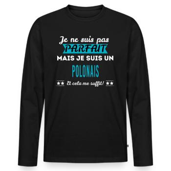 Je ne suis pas parfait POLONAIS - T-shirt manches longues Premium bio Homme - noir - Devant - Nico (187cm)