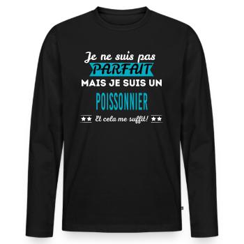Je ne suis pas parfait POISSONNIER - T-shirt manches longues Premium bio Homme - noir - Devant - Nico (187cm)