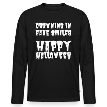 Drowning in fake smiles: Sarcastic Halloween - Men's Premium Organic Long Sleeve Shirt - black - Front - Nico (187cm)
