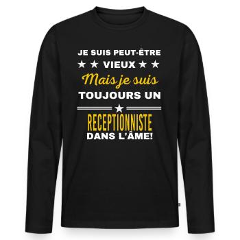 Je suis peut-être vieux RECEPTIONNISTE - T-shirt manches longues Premium bio Homme - noir - Devant - Nico (187cm)