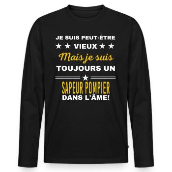 Je suis peut-être vieux SAPEUR POMPIER - T-shirt manches longues Premium bio Homme - noir - Devant - Nico (187cm)