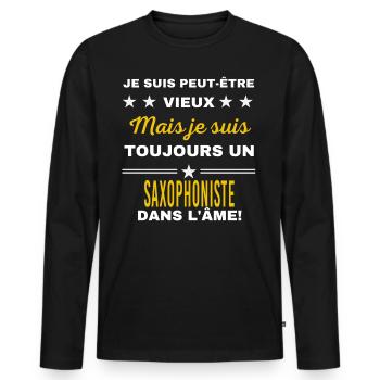 Je suis peut-être vieux SAXOPHONISTE - T-shirt manches longues Premium bio Homme - noir - Devant - Nico (187cm)