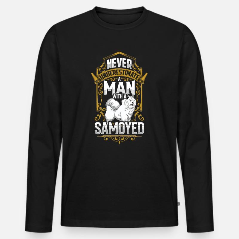 Mann mit Samojede Samojedenspitz - Männer Premium Bio Langarmshirt - Schwarz