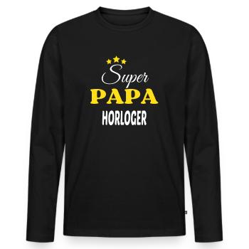 Super Papa HORLOGER ANNIVERSAIRE - T-shirt manches longues Premium bio Homme - noir - Devant - Nico (187cm)