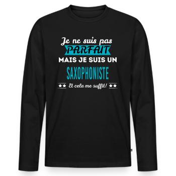 Je ne suis pas parfait SAXOPHONISTE - T-shirt manches longues Premium bio Homme - noir - Devant - Nico (187cm)