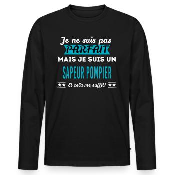 Je ne suis pas parfait SAPEUR POMPIER - T-shirt manches longues Premium bio Homme - noir - Devant - Nico (187cm)