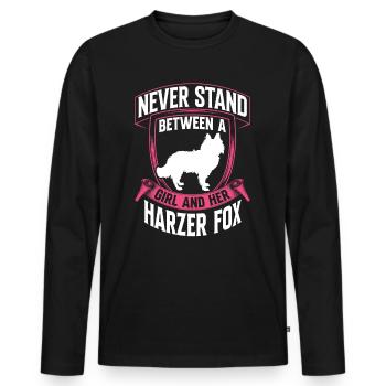 Girl and her Harz Fox Old German Herding Dog - Men's Premium Organic Long Sleeve Shirt - black - Front - Nico (187cm)