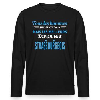 tous les hommes naissent égaux Strasbourgeois - T-shirt manches longues Premium bio Homme - noir - Devant - Nico (187cm)