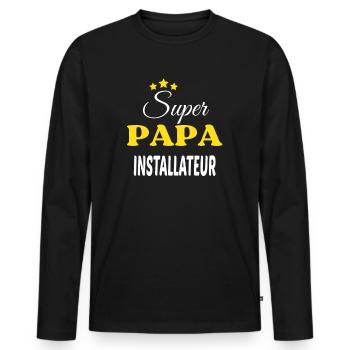 Super Papa INSTALLATEUR ANNIVERSAIRE - T-shirt manches longues Premium bio Homme - noir - Devant - Nico (187cm)