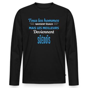 tous les hommes naissent égaux Suédois - T-shirt manches longues Premium bio Homme - noir - Devant - Nico (187cm)