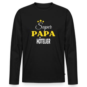 Super Papa HÔTELIER ANNIVERSAIRE - T-shirt manches longues Premium bio Homme - noir - Devant - Nico (187cm)