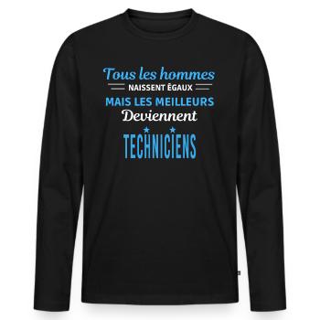 tous les hommes naissent égaux Techniciens - T-shirt manches longues Premium bio Homme - noir - Devant - Nico (187cm)