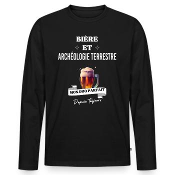 Bière Mon duo parfait depuis archéologie terrestre - T-shirt manches longues Premium bio Homme - noir - Devant - Nico (187cm)