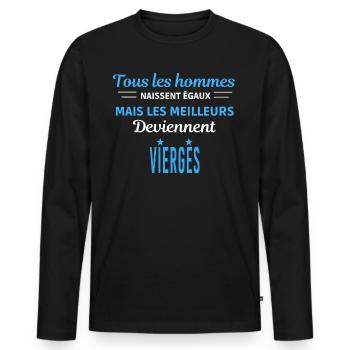 tous les hommes naissent égaux Vierges - T-shirt manches longues Premium bio Homme - noir - Devant - Nico (187cm)