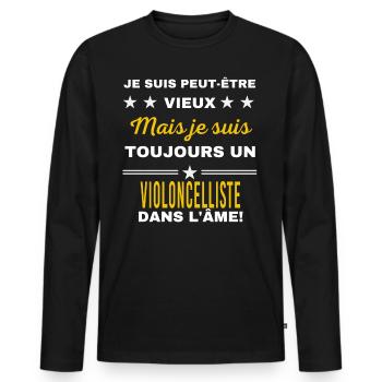 Je suis peut-être vieux VIOLONCELLISTE - T-shirt manches longues Premium bio Homme - noir - Devant - Nico (187cm)