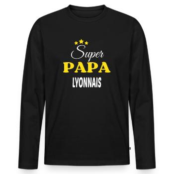 Super Papa LYONNAIS ANNIVERSAIRE - T-shirt manches longues Premium bio Homme - noir - Devant - Nico (187cm)