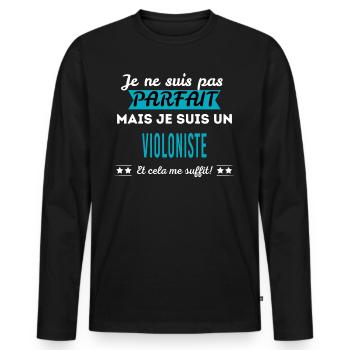 Je ne suis pas parfait VIOLONISTE - T-shirt manches longues Premium bio Homme - noir - Devant - Nico (187cm)