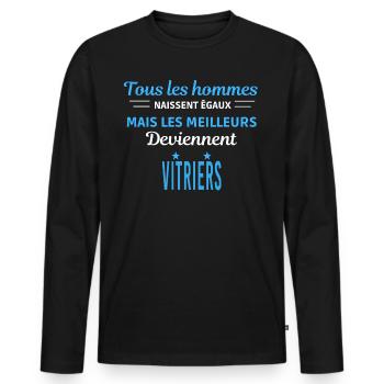 tous les hommes naissent égaux Vitriers - T-shirt manches longues Premium bio Homme - noir - Devant - Nico (187cm)