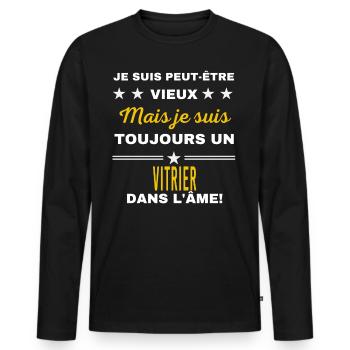 Je suis peut-être vieux VITRIER - T-shirt manches longues Premium bio Homme - noir - Devant - Nico (187cm)