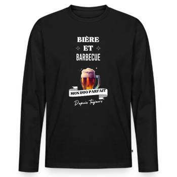 Bière Mon duo parfait depuis toujours et barbecue - T-shirt manches longues Premium bio Homme - noir - Devant - Nico (187cm)