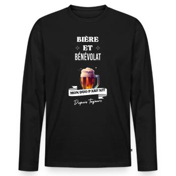 Bière Mon duo parfait depuis toujours et bénévolat - T-shirt manches longues Premium bio Homme - noir - Devant - Nico (187cm)