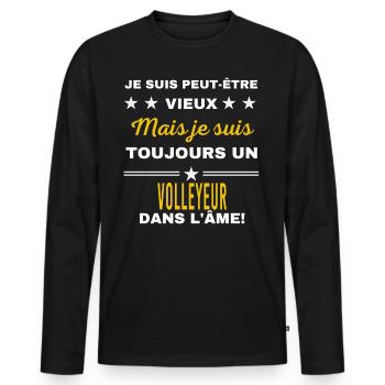 Je suis peut-être vieux VOLLEYEUR - T-shirt manches longues Premium bio Homme - noir - Devant - Nico (187cm)