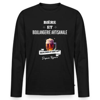 Bière duo parfait depuis boulangerie artisanale - T-shirt manches longues Premium bio Homme - noir - Devant - Nico (187cm)