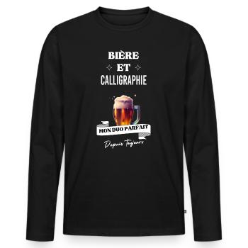 Bière Mon duo parfait toujours et calligraphie - T-shirt manches longues Premium bio Homme - noir - Devant - Nico (187cm)