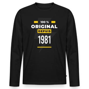 100 % original depuis 1981 CADEAU Anniversaire - T-shirt manches longues Premium bio Homme - noir - Devant - Nico (187cm)