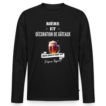 Bière Mon duo parfait depuis décoration de gâteaux - T-shirt manches longues Premium bio Homme - noir - Devant - Nico (187cm)