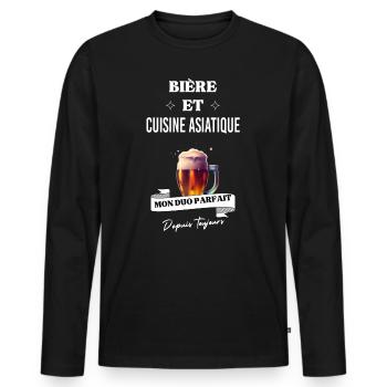 Bière Mon duo parfait depuis cuisine asiatique - T-shirt manches longues Premium bio Homme - noir - Devant - Nico (187cm)