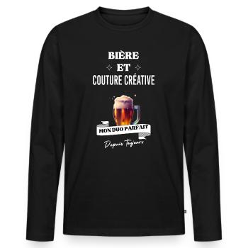 Bière Mon duo parfait depuis et couture créative - T-shirt manches longues Premium bio Homme - noir - Devant - Nico (187cm)