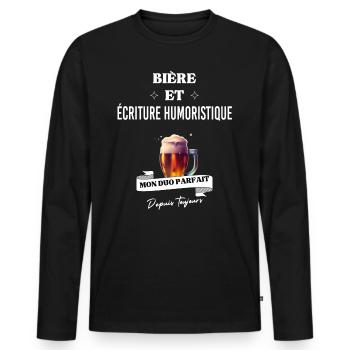 Bière Mon duo parfait et écriture humoristique - T-shirt manches longues Premium bio Homme - noir - Devant - Nico (187cm)