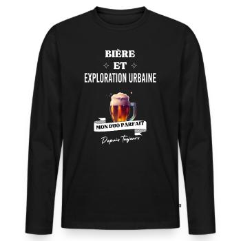 Bière Mon duo parfait et exploration urbaine - T-shirt manches longues Premium bio Homme - noir - Devant - Nico (187cm)