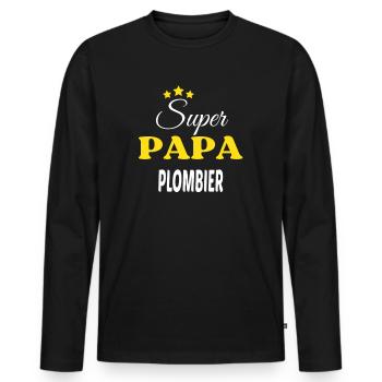 Super Papa PLOMBIER ANNIVERSAIRE - T-shirt manches longues Premium bio Homme - noir - Devant - Nico (187cm)