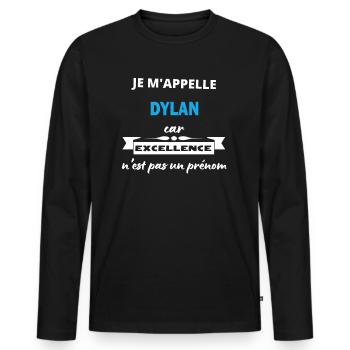 Je m'appelle excellence Dylan - T-shirt manches longues Premium bio Homme - noir - Devant - Nico (187cm)