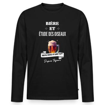 Bière Mon duo parfait depuis et étude des oiseaux - T-shirt manches longues Premium bio Homme - noir - Devant - Nico (187cm)