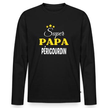 Super Papa PÉRIGOURDIN ANNIVERSAIRE - T-shirt manches longues Premium bio Homme - noir - Devant - Nico (187cm)