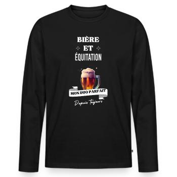 Bière Mon duo parfait depuis toujours équitation - T-shirt manches longues Premium bio Homme - noir - Devant - Nico (187cm)