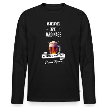 Bière Mon duo parfait depuis toujours et jardinage - T-shirt manches longues Premium bio Homme - noir - Devant - Nico (187cm)