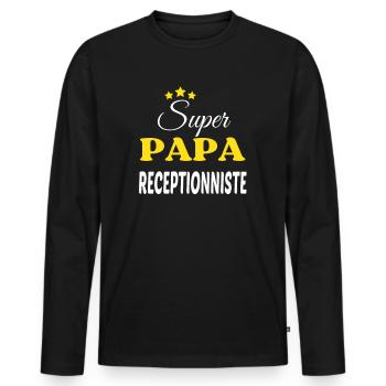 Super Papa RECEPTIONNISTE ANNIVERSAIRE - T-shirt manches longues Premium bio Homme - noir - Devant - Nico (187cm)