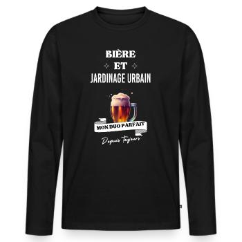 Bière Mon duo parfait depuis et jardinage urbain - T-shirt manches longues Premium bio Homme - noir - Devant - Nico (187cm)