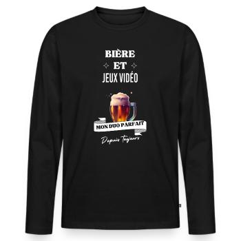 Bière Mon duo parfait depuis et jeux vidéo - T-shirt manches longues Premium bio Homme - noir - Devant - Nico (187cm)