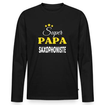 Super Papa SAXOPHONISTE ANNIVERSAIRE - T-shirt manches longues Premium bio Homme - noir - Devant - Nico (187cm)