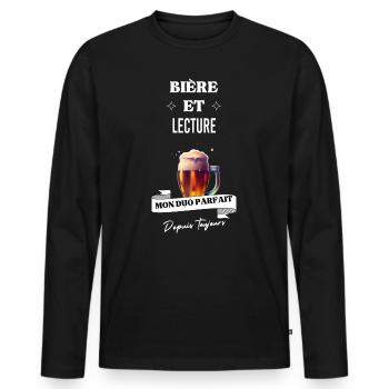 Bière Mon duo parfait depuis toujours et lecture - T-shirt manches longues Premium bio Homme - noir - Devant - Nico (187cm)