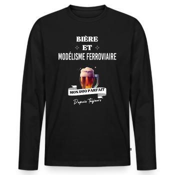 Bière Mon duo parfait depuis modélisme ferroviaire - T-shirt manches longues Premium bio Homme - noir - Devant - Nico (187cm)