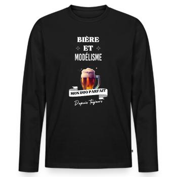 Bière Mon duo parfait depuis toujours et modélisme - T-shirt manches longues Premium bio Homme - noir - Devant - Nico (187cm)
