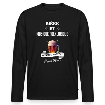 Bière Mon duo parfait depuis musique folklorique - T-shirt manches longues Premium bio Homme - noir - Devant - Nico (187cm)
