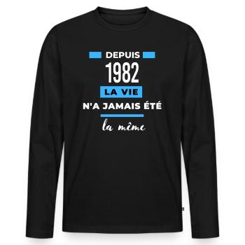 La vie n a jamais été la même dépuis 1982 - T-shirt manches longues Premium bio Homme - noir - Devant - Nico (187cm)