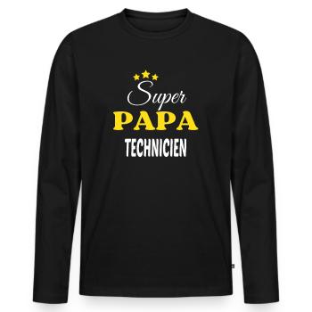 Super Papa TECHNICIEN ANNIVERSAIRE - T-shirt manches longues Premium bio Homme - noir - Devant - Nico (187cm)